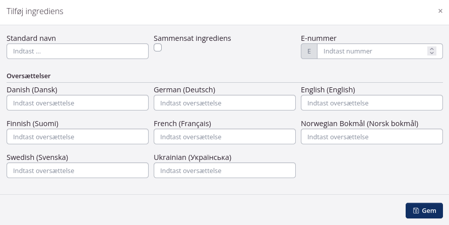 Tilføj ingrediens