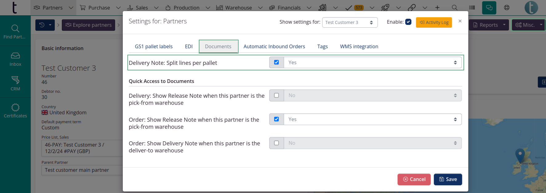 Partner settings > Documents