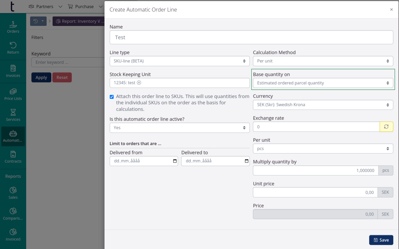 Automatic service lines - Base quantity on estimated parcel qty