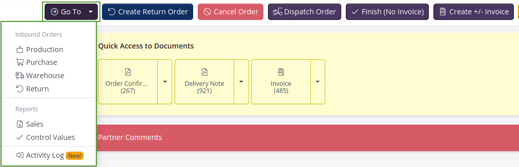 New Go to- button is shown on orders