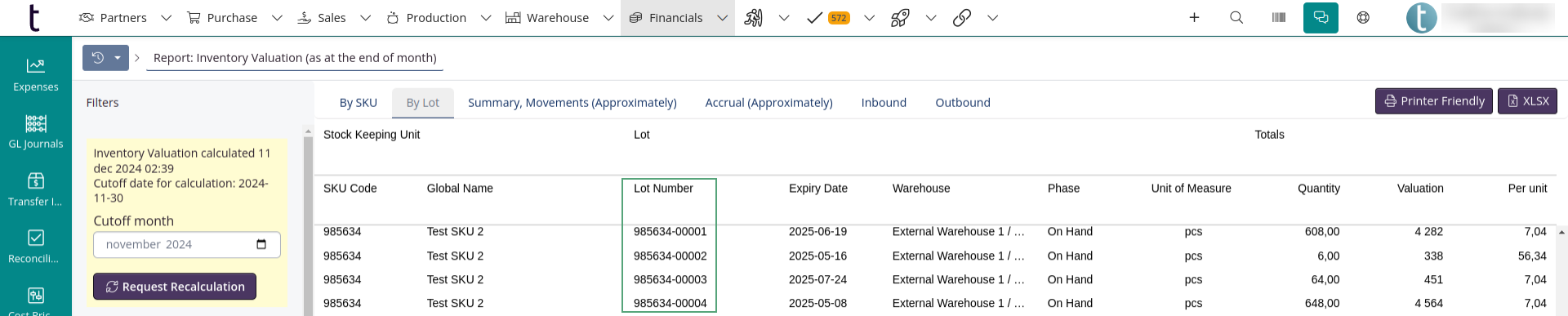 Inventory Valuation Report - Lots - Expiry Date