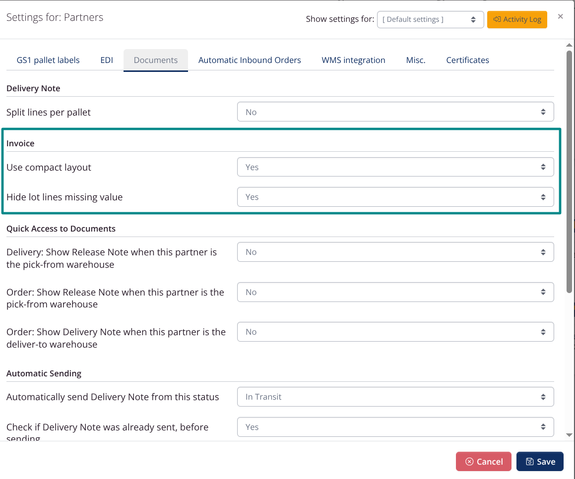 Invoice settings