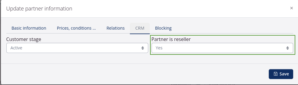 Partner settings: Reseller