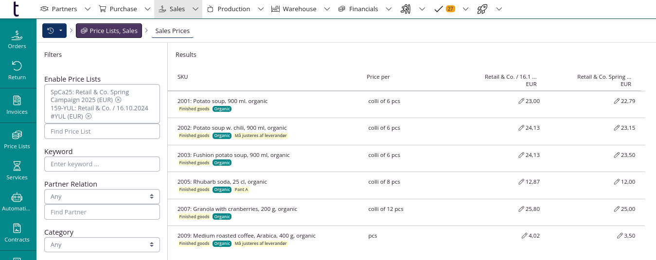 Example matrix view