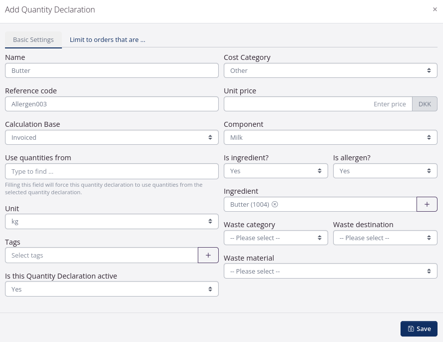 Add quantity declaration