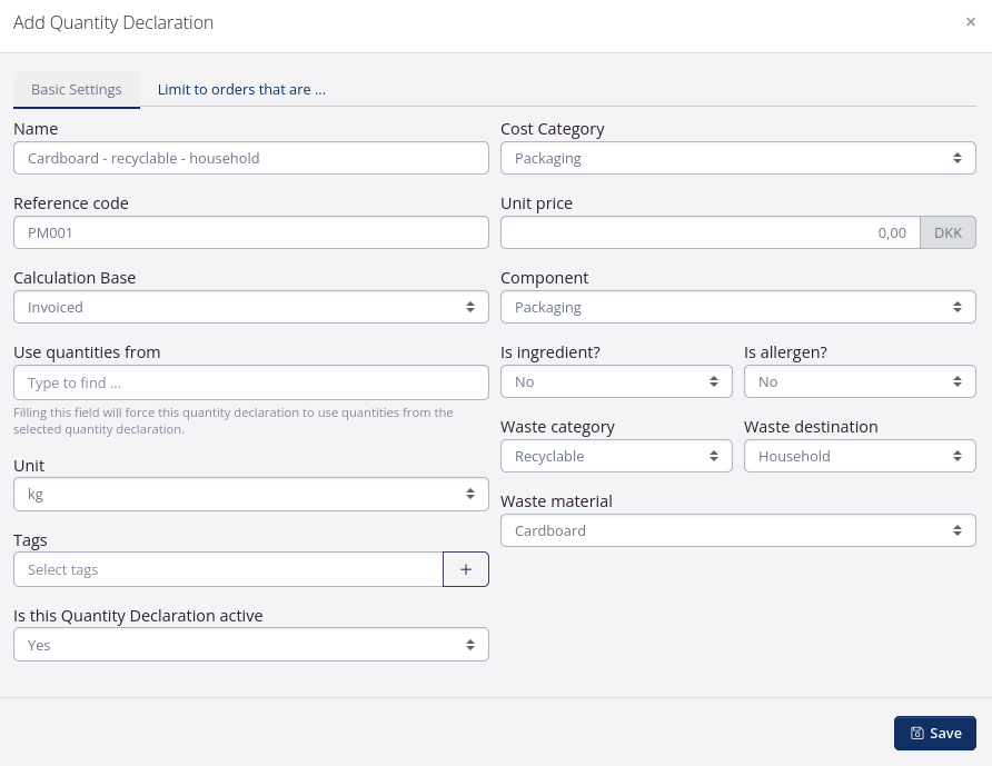 Add quantity declaration