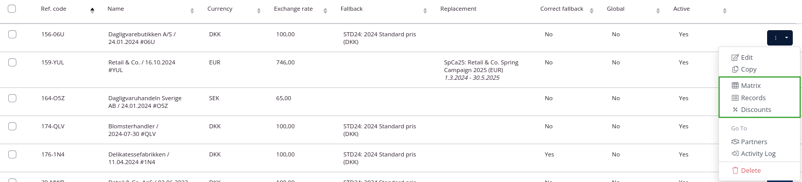 Select a different price list view