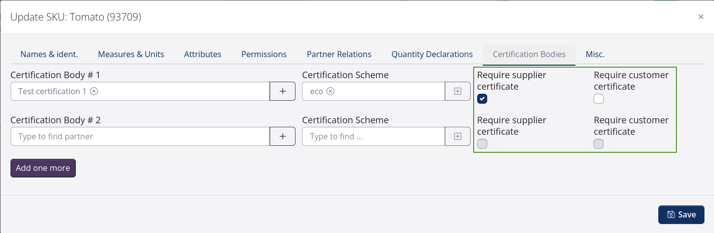 SKU setting: Require certificate