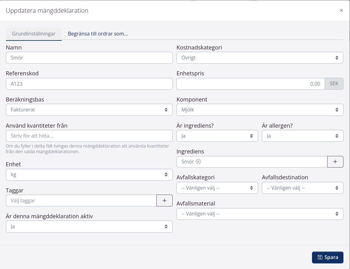 Lägg till mängddeklaration