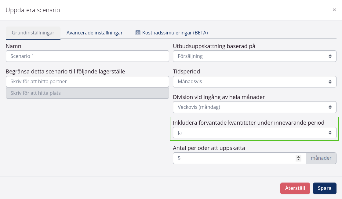 Nytt fält: Inkludera nuvarande period