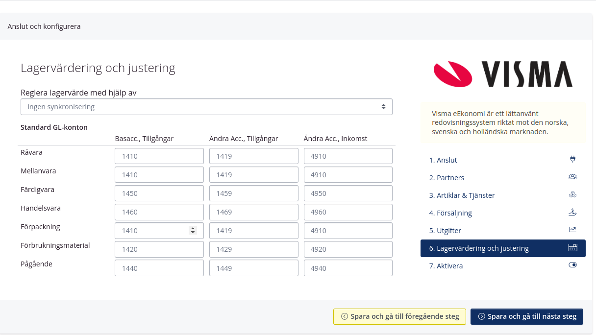 Lagervärdering och justering i Visma ekonomi