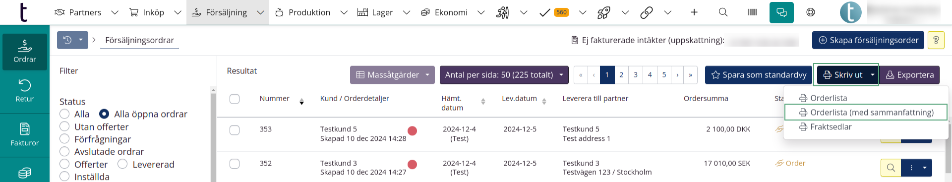 Orderlista med sammanfattning