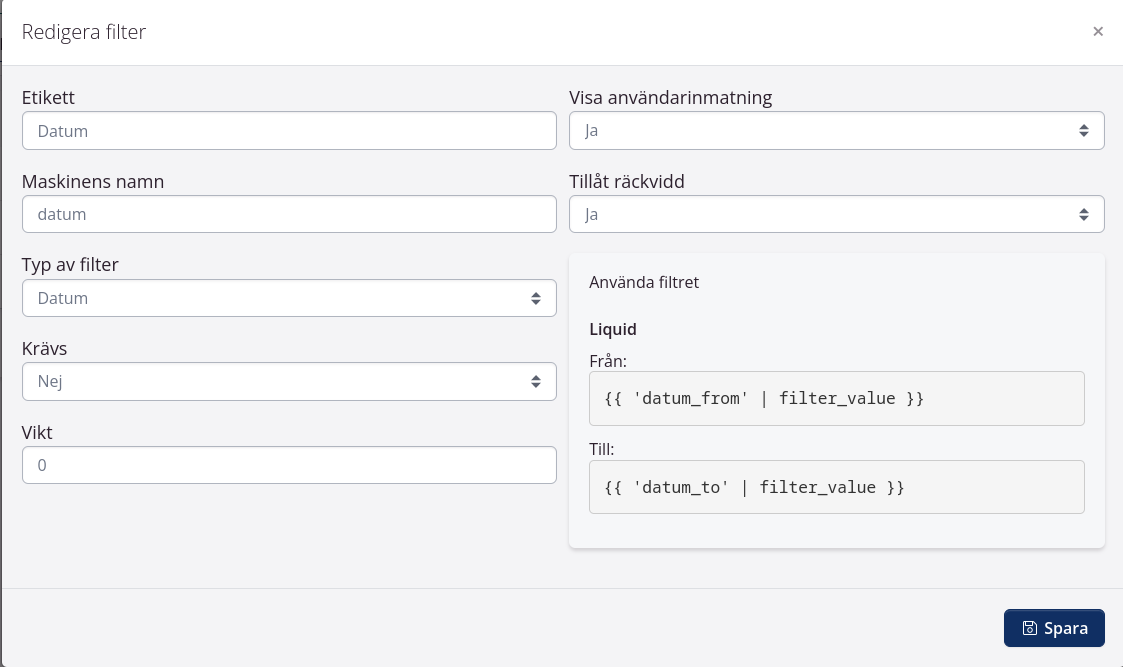 Datumfilter inställning 1