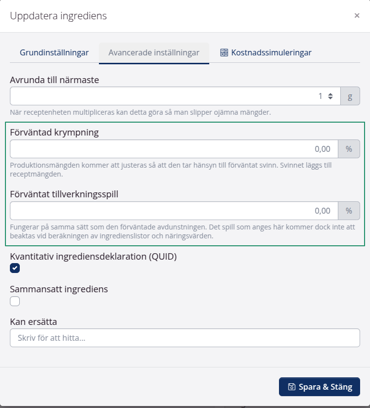 Lägg till krympning och spill