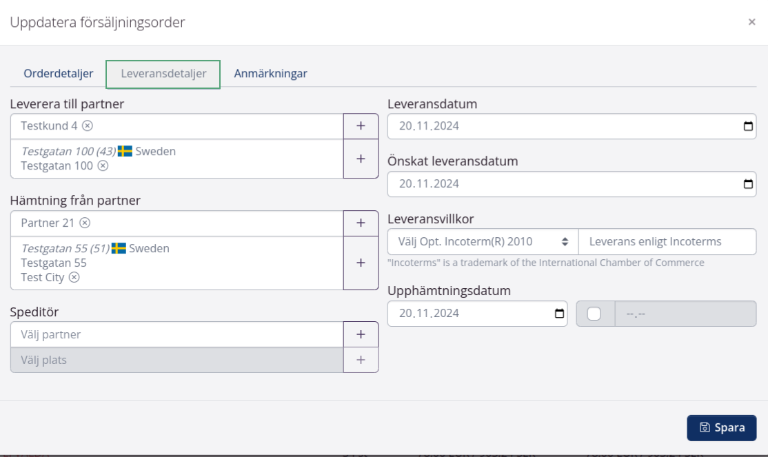 Rätta leveransrelaterade datum