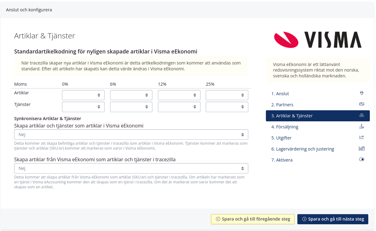 Mappning av artiklar och tjänster i Visma ekonomi
