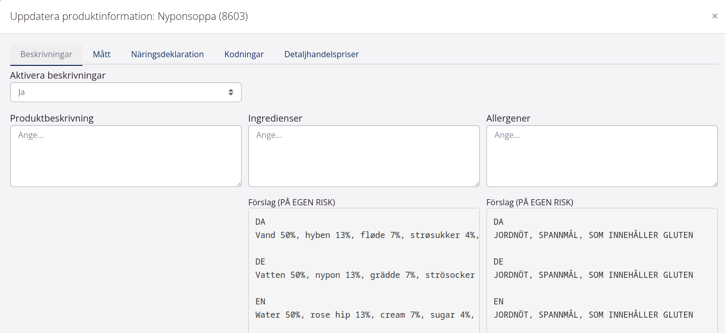 Ingredienslista förslag